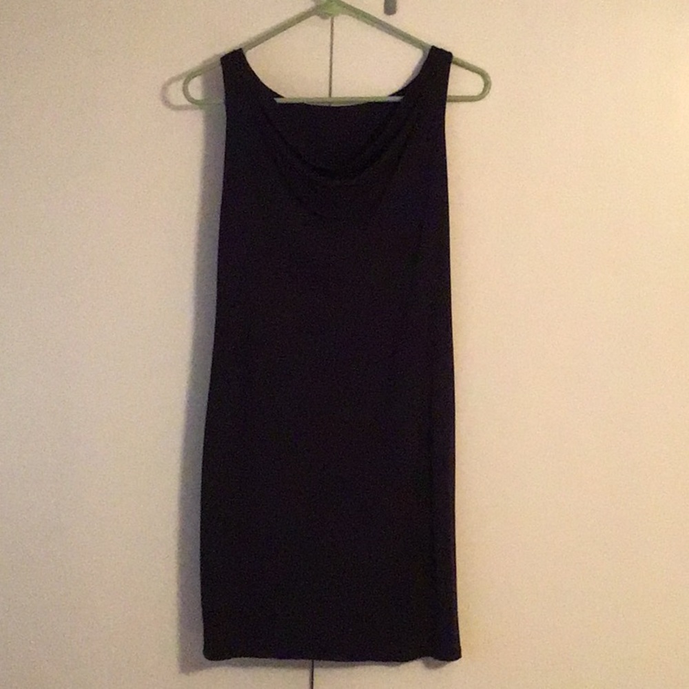 Navy blue, sleeveless.